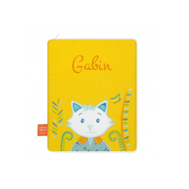 Protege Carnet De Sante Chat Botte Brode Personnalise Au Prenom L Oiseau Bateau Bleu Griotte